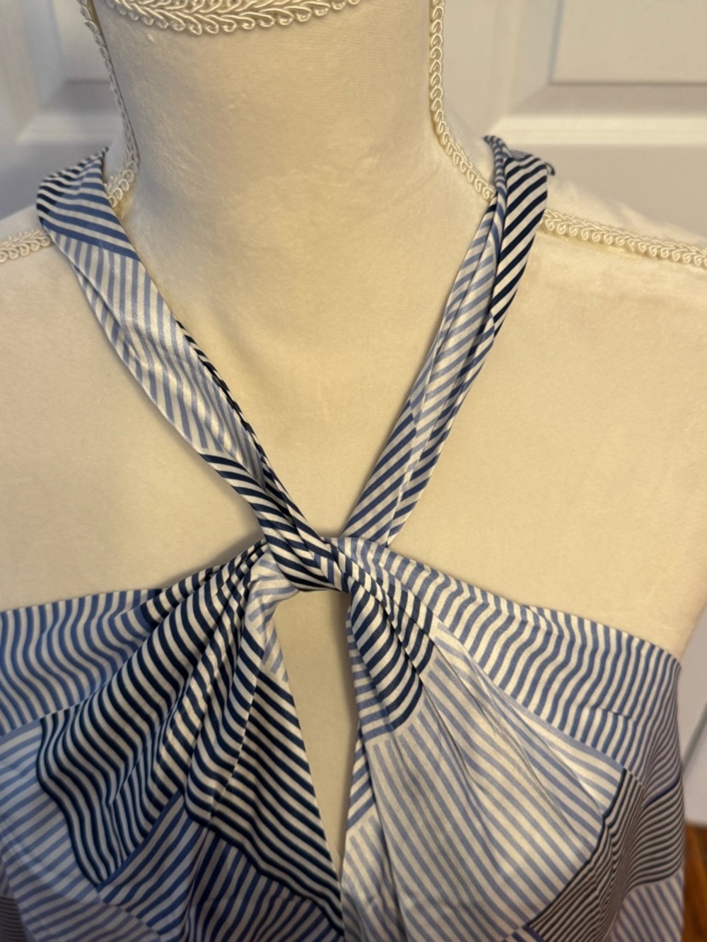 Banana Republic White Trapeze and Blue Geometric Halter 100% Silk Mini Dress - Picture 5 of 10